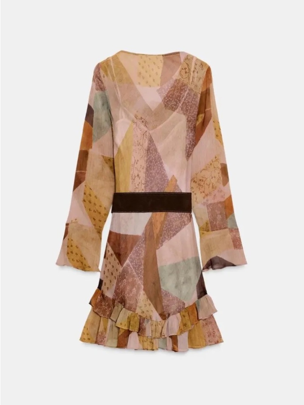 Zara Long-Sleeve Cowl-Neck Mini Dress in Pink, Brown, Tan, Cream - Picture 3 of 4